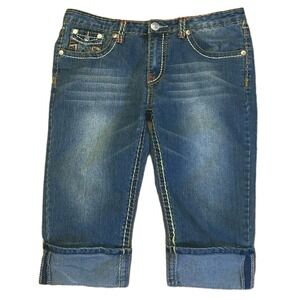True Religion Capri Blue Jeans‎ Joey Womens 32 in. Waist Color Stitching